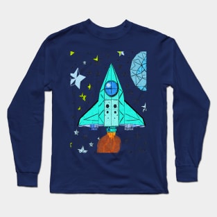 Rocket Ship Space Graphic Long Sleeve T-Shirt